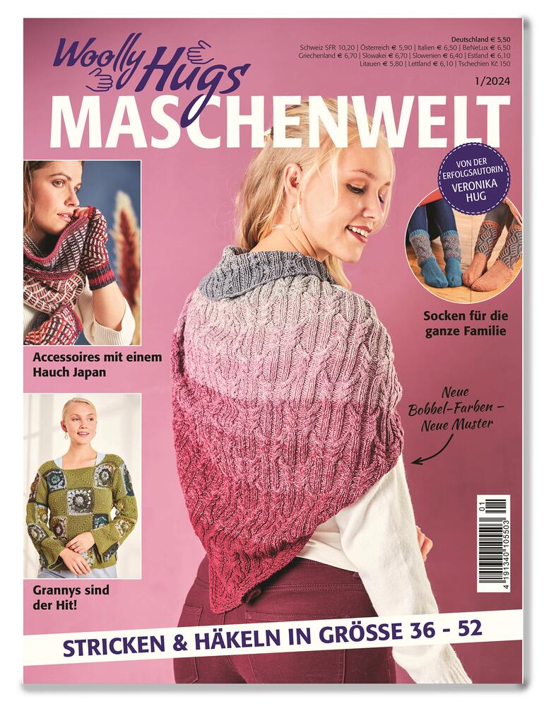 Heft Woolly Hugs Maschenwelt 01/24 mit Anleitungen für Strickprojekte
