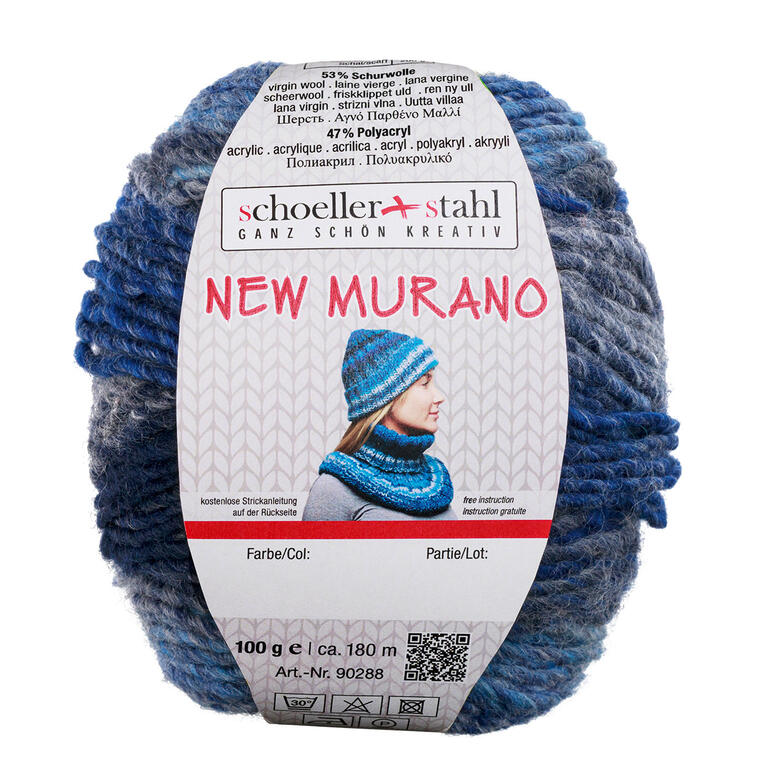 Wollknäuel New Murano von Schoeller+Stahl, in Blau und Grau.