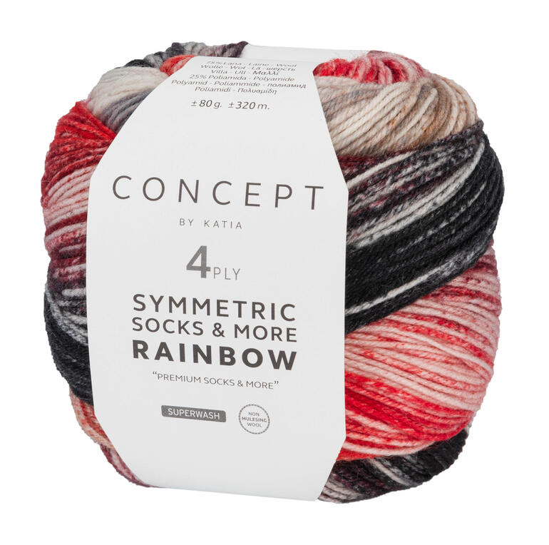 Garn für Socken in Schwarz, Rot und Camel