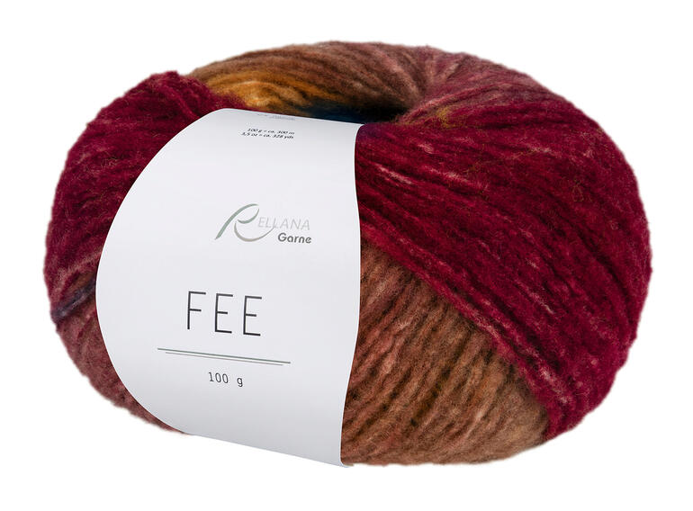 Knäuel Fee von Rellana in gemischten, warmen Farben.