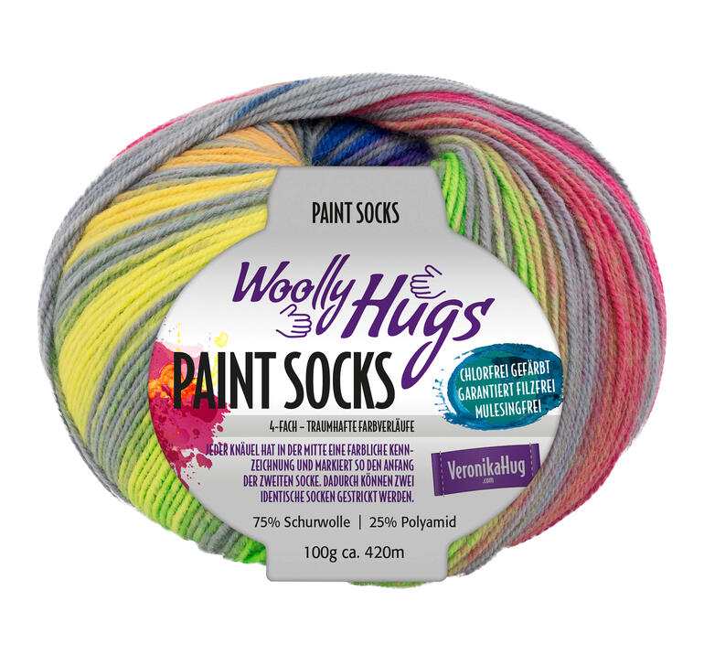 Paint Socks Garn in Beige, Pink und Grün, 100g.