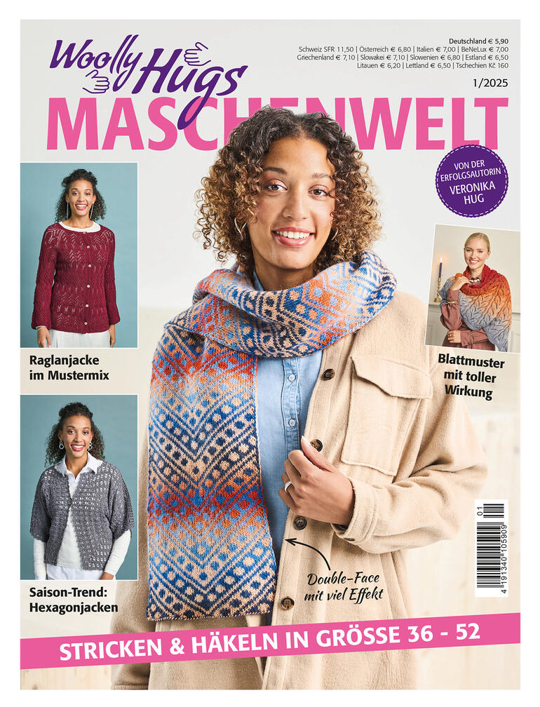 Heft Woolly Hugs Maschenwelt 01/25 mit Strickanleitungen und Mustern