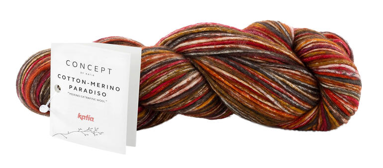 Katia Cotton-Merino Paradiso in warmen Rottönen mit breiten Farbwechsel