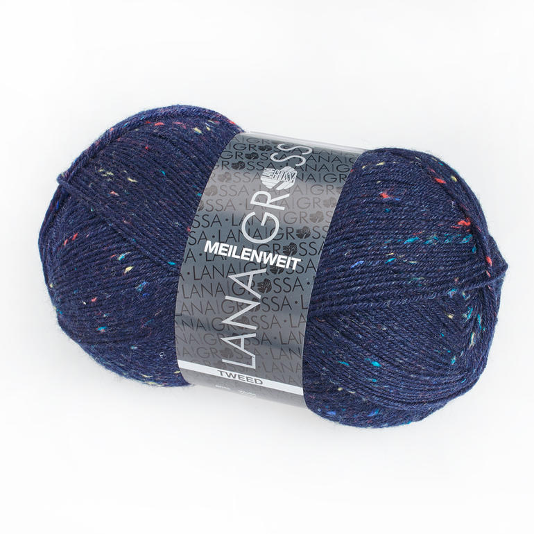 Sockenwolle in Marine, Meilenweit 100 Tweed von Lana Grossa, 100 g.