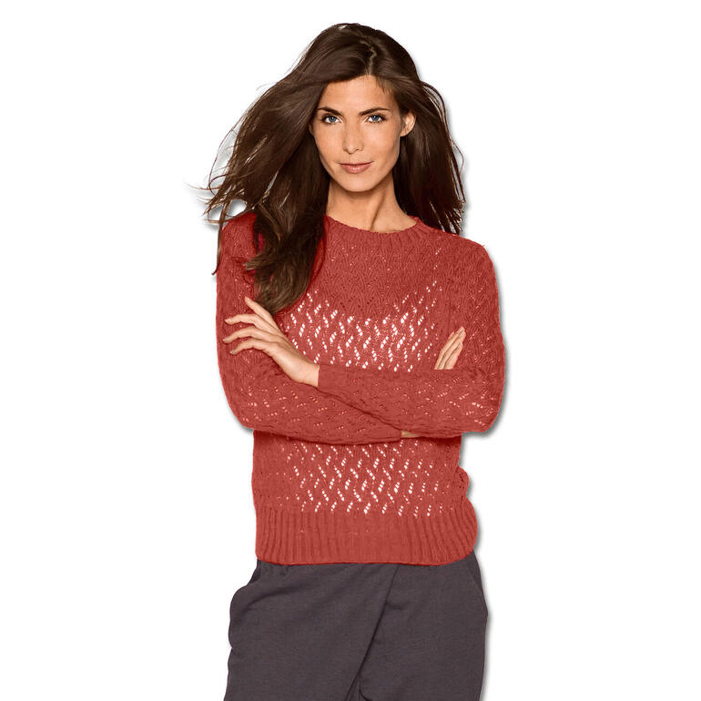 Pullover aus Cotton-Superfine II in korallenrot mit Struktur.