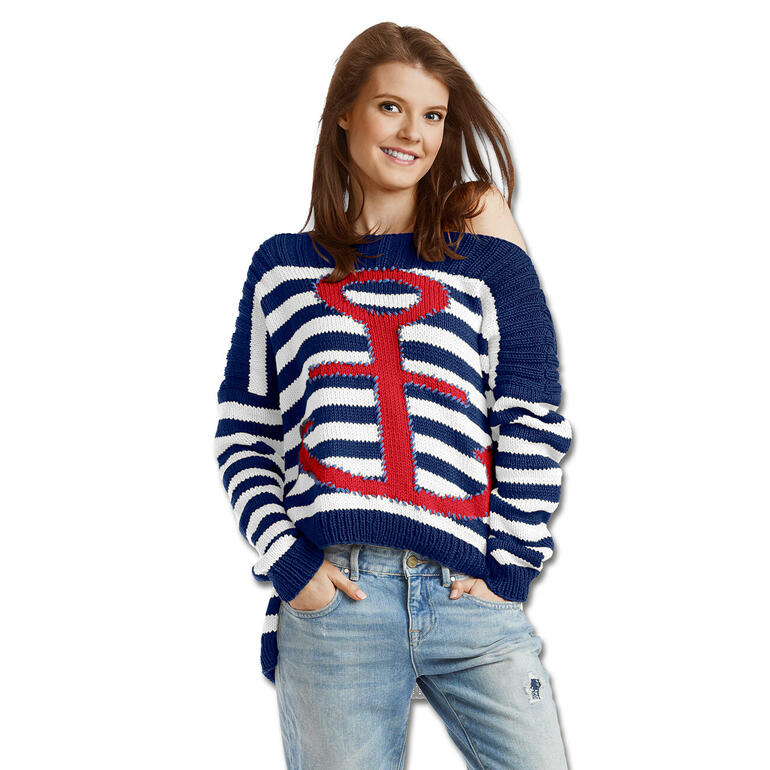Pullover aus Cotonara mit maritimen Streifen und Ankermotiv.