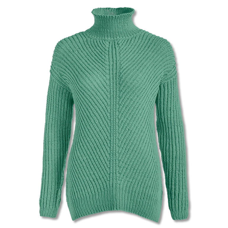 Rollkragenpullover aus Merino-Extrafein in sanftem Grünton.