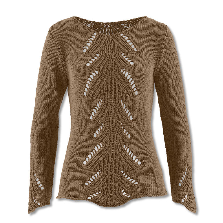 Damenpullover aus Bandana, in Braun mit gestricktem Muster.