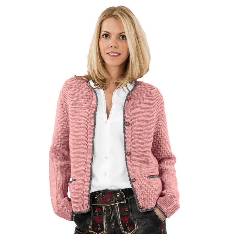 Rosa Damenjanker aus Essentials Soft Merino Aran, klassisch