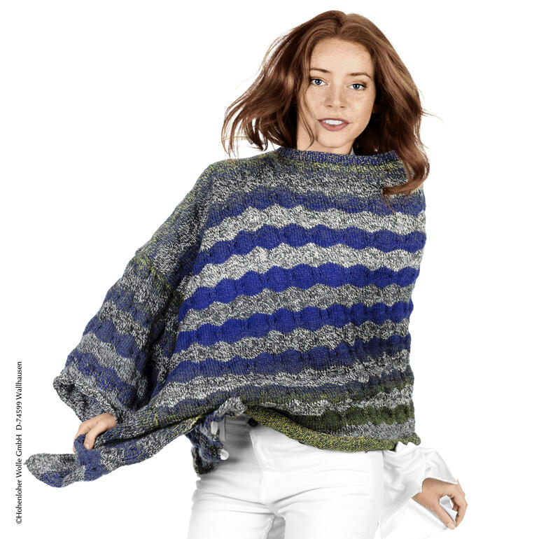 Bunter Poncho aus Zauberwolle, ca. 85 x 61 cm, leger