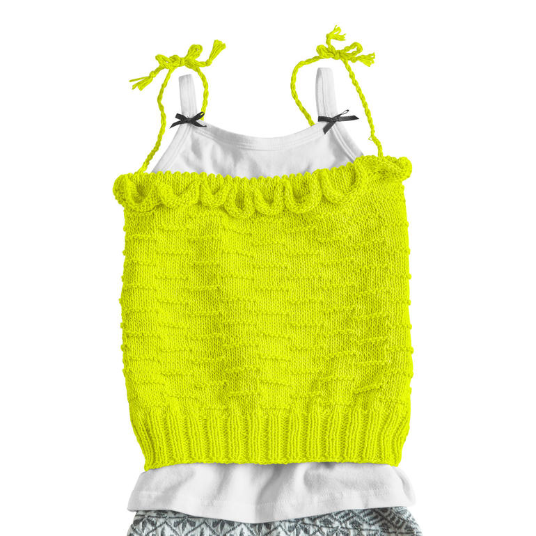 Helles Kinder-Top mit Rüschen in Neonfarben.