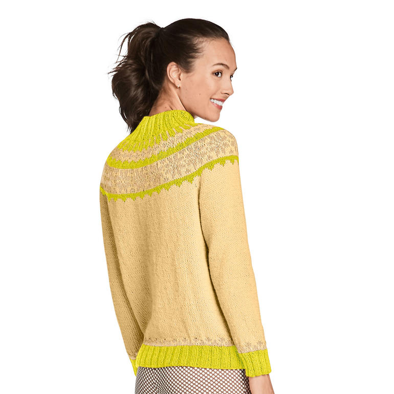 Pullover aus Peru in sanften Gelbtönen mit Rundhalsausschnitt.