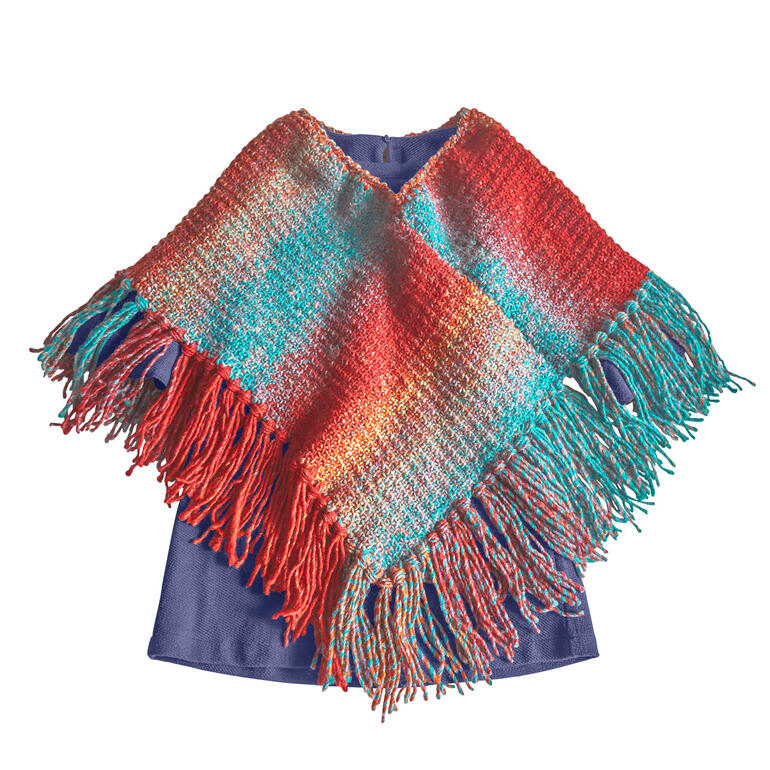 Bunter Kinderponcho aus Monello-90 Color mit Fransen