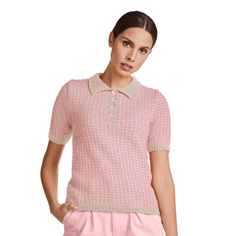 Polo-Pulli aus Ribolli in zartem Rosa mit Kragen und Knopfdetails.
