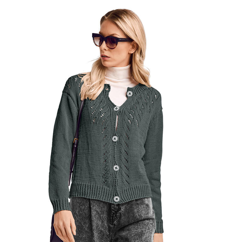 Dunkelgrüne Jacke aus Cotone-Emozione, elegant mit Ausschnitt.