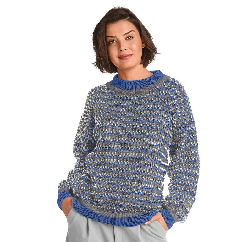Pullover aus Nuovo Merino 180 in Blau mit strukturierter Oberfläche.