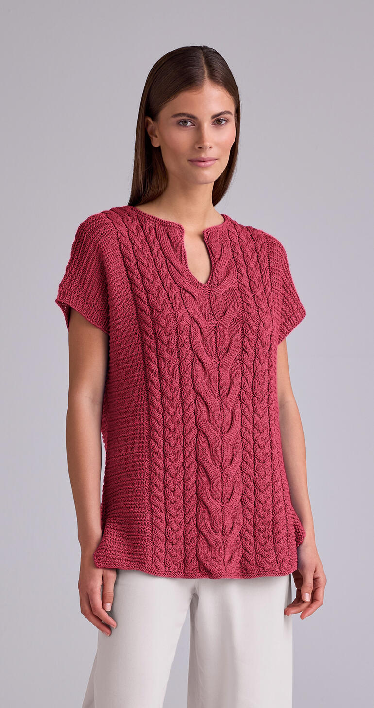 Rote Tunika aus Cottonprima mit tiefem Ausschnitt und breiten Ärmeln.