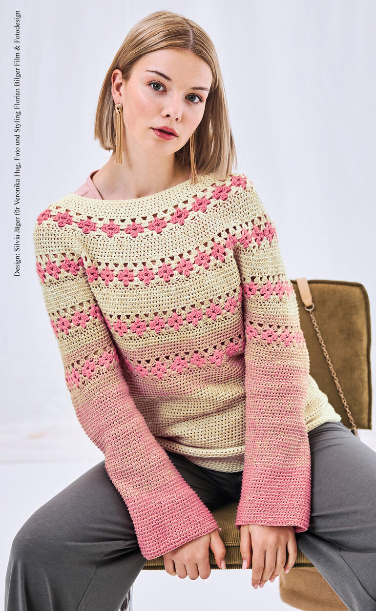 Gehäkelter Pullover aus Bobbel Cotton in pastellfarben