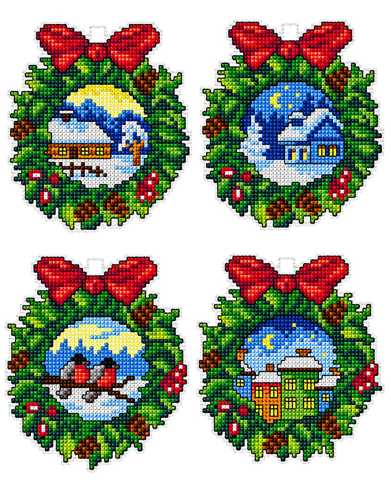 Set von 4 Weihnachtsanhängern mit Kränzen
