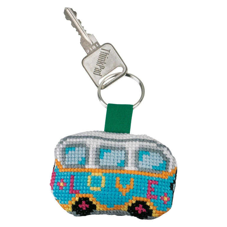 Schlüsselanhänger mit buntem Makramee-Van